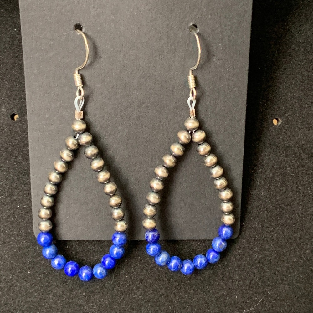 925 Sterling Silver Lapis Lazuli Desert Pearl Teardrop Earrings Southwestern